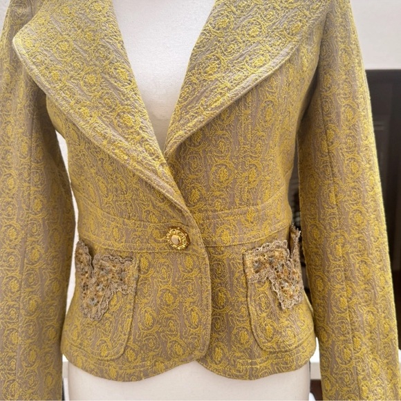 Joimo Floral Tapestry Blazer Jacket Women's M Gold Tan Embellished 90's Y2K - Picture 3 of 11